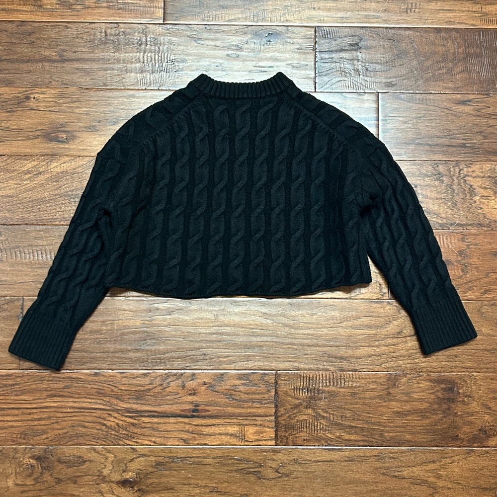 Babaton 100% Wool Cropped Cable Knit Sweater | Boxy Drop Shoulder | Size S - Picture 4 of 7